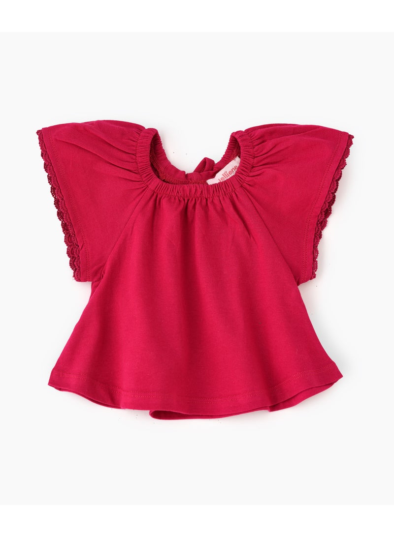 Jelliene Girls Red Knit Flutter Sleeve Top - Image 1